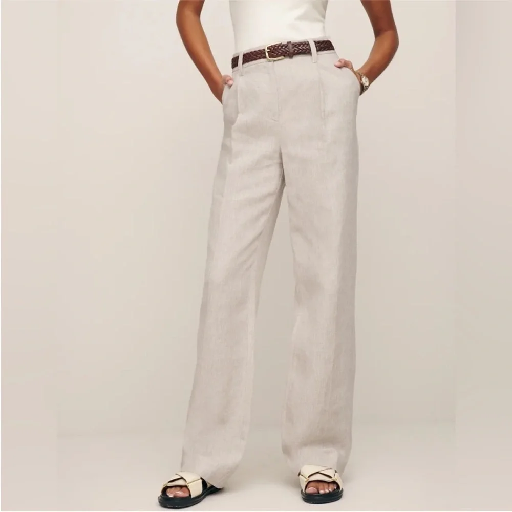 Reformation Pants Alex Linen Wide Leg in Oatmeal
